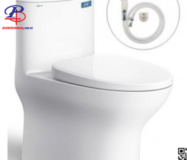 Bồn Cầu Viglacera V37M Xả Xoáy Nắp Êm V37 + Vòi Xịt VG826 (Thiết bị vệ sinh chính hãng tại Bình Dương)