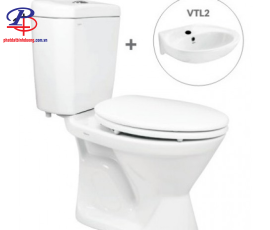 Bồn Cầu Viglacera VI66 2 Khối Nắp Êm Kèm Lavabo VTL2 (Thiết bị vệ sinh chính hãng tại Bình Dương)
