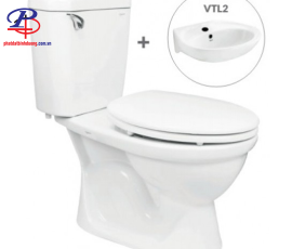 Bồn Cầu Viglacera VI77 2 Khối Nắp Thường Kèm Lavabo VTL2 (Thiết bị vệ sinh chính hãng tại Bình Dương)