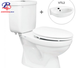 Bồn Cầu Viglacera VT18M 2 Khối Nắp Êm Kèm Chậu VTL2 (Thiết bị vệ sinh chính hãng tại Bình Dương)