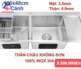 Chậu chén Inox 304 (100x48) - 2 hộc đều + 1 cánh + rổ