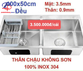 Chậu chén Inox 304 (100x50) - 2 hộc đều + rổ