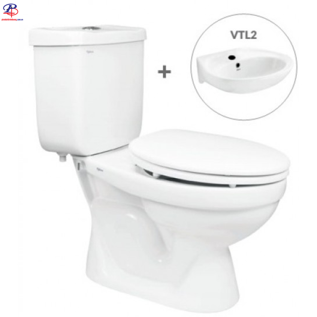 Bồn Cầu Viglacera VT18M 2 Khối Nắp Êm Kèm Chậu VTL2 (Thiết bị vệ sinh chính hãng tại Bình Dương)